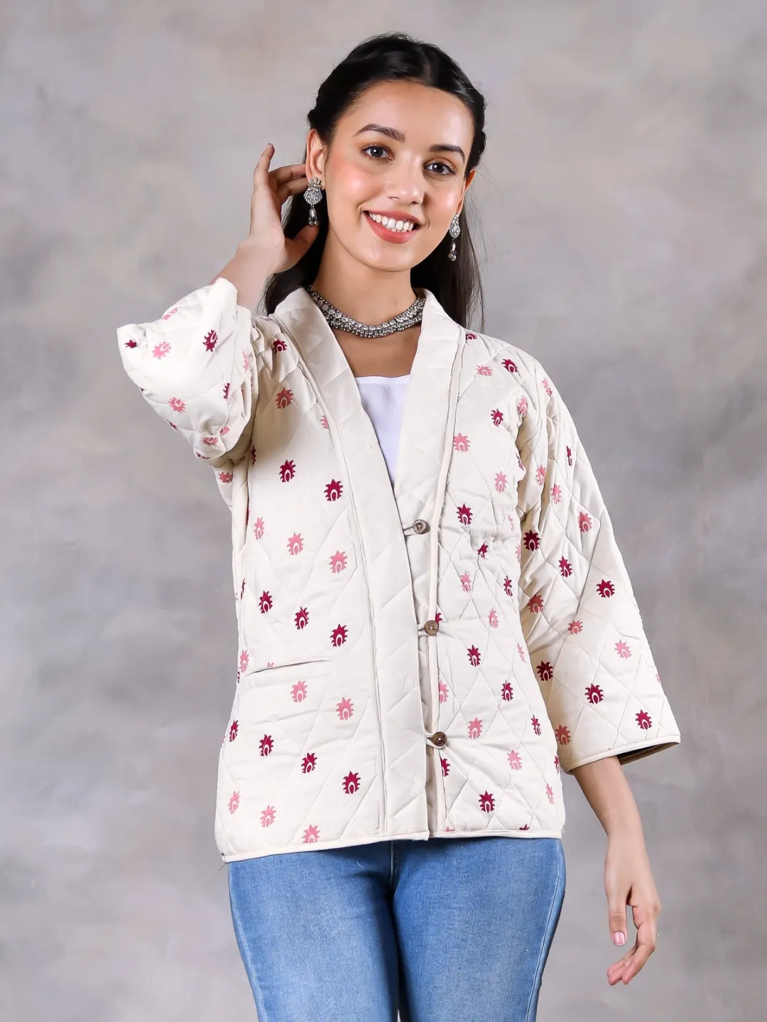 Gulmohar Off White Quilted Jacket