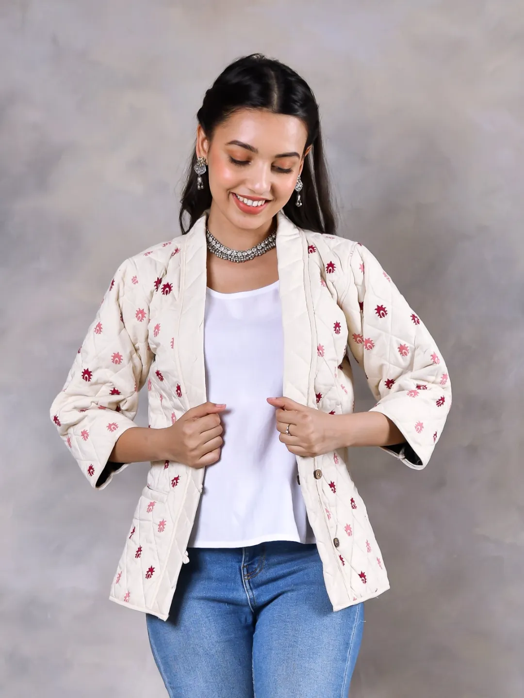 Gulmohar Off White Quilted Jacket