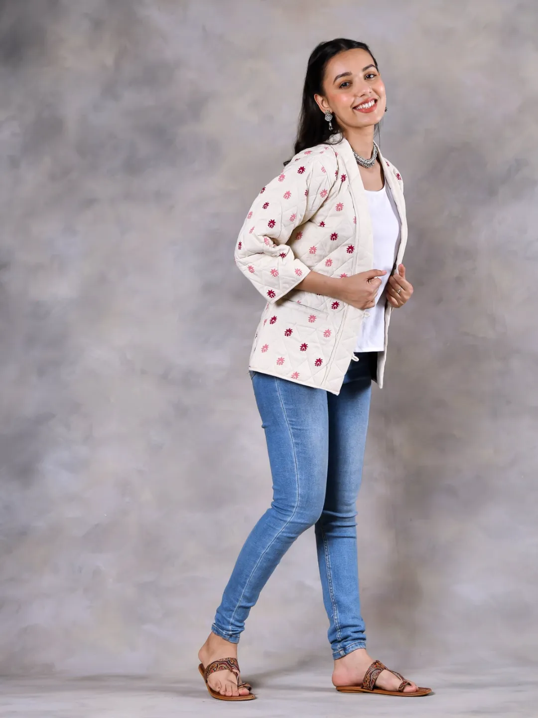 Gulmohar Off White Quilted Jacket