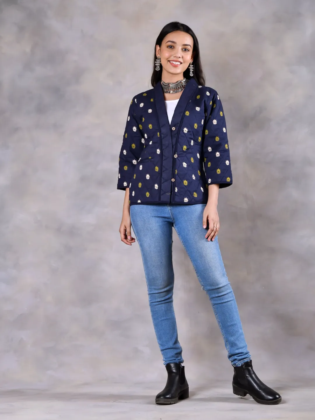 Gulmohar Space Blue Quilted Jacket