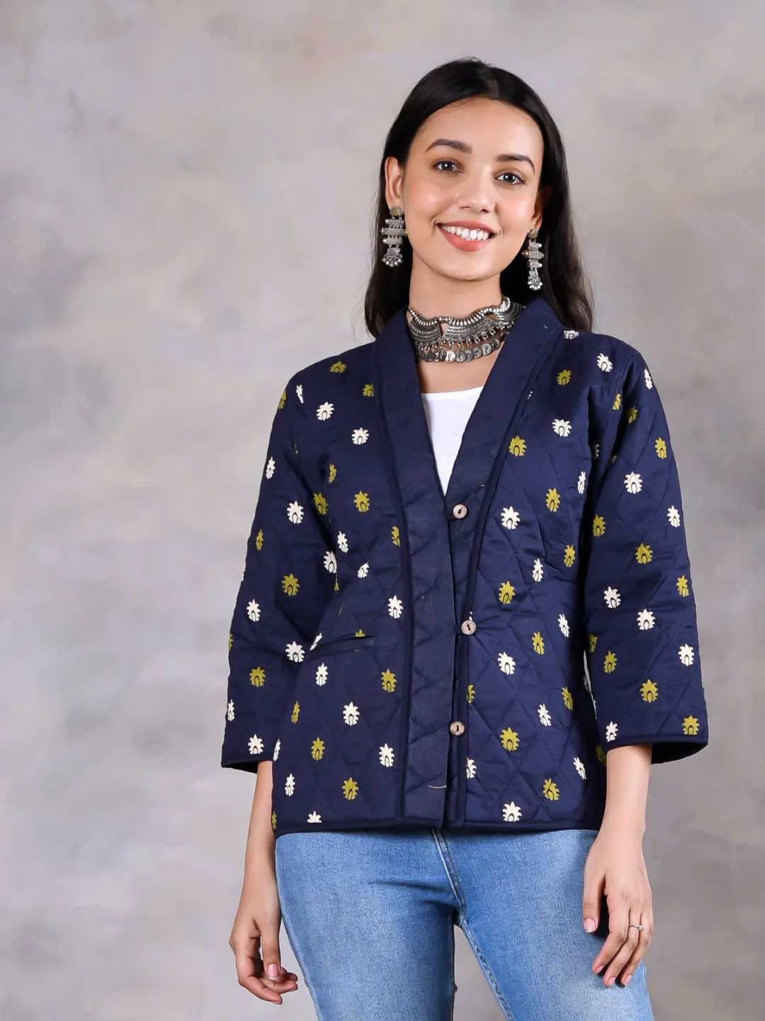 Gulmohar Space Blue Quilted Jacket