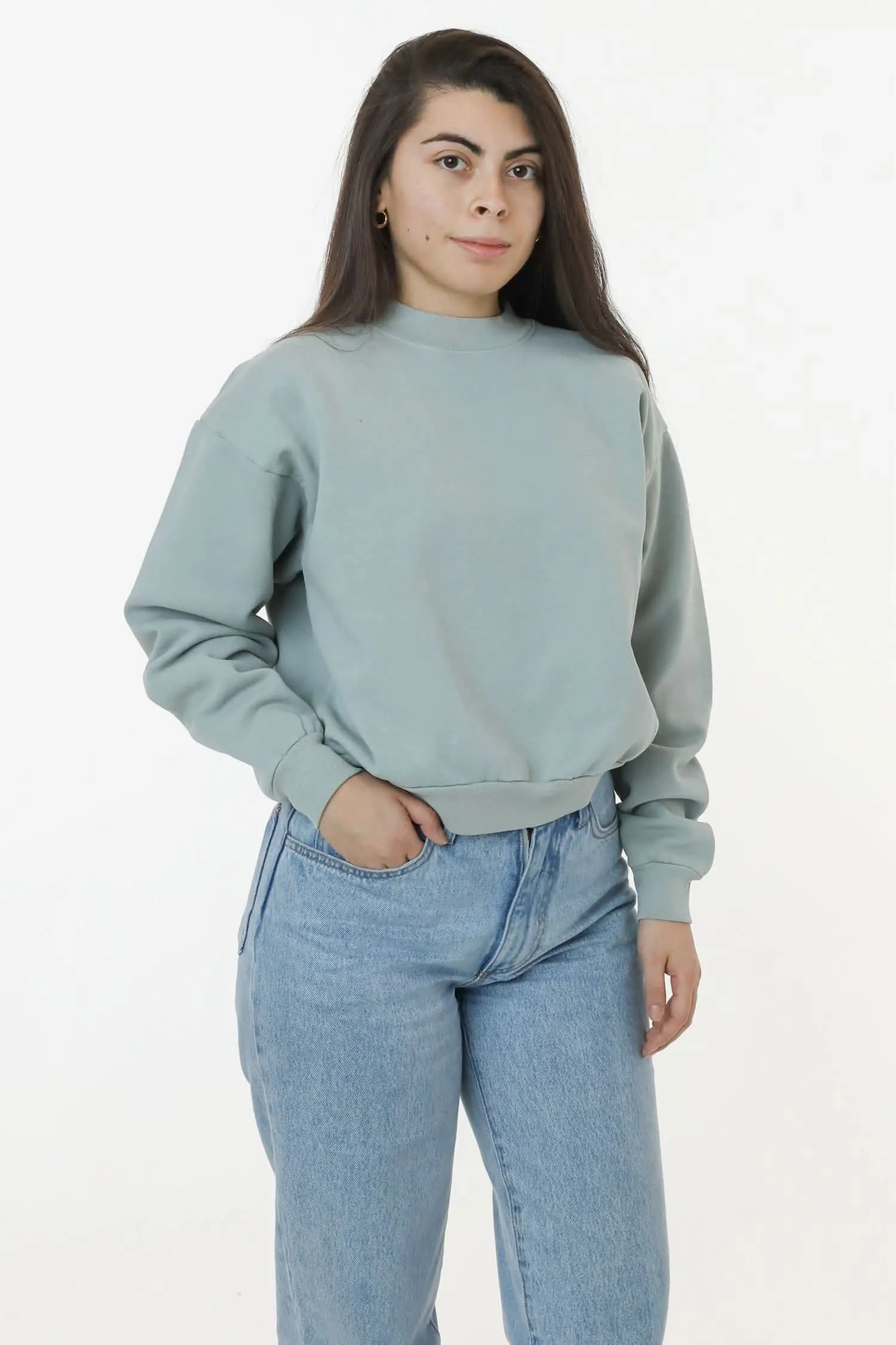 HF06 - Heavy Fleece Cropped Mock Neck Pullover (Garment Dye)