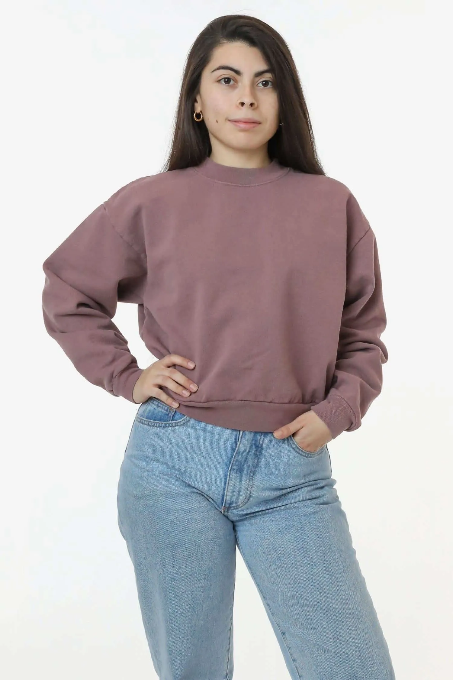 HF06 - Heavy Fleece Cropped Mock Neck Pullover (Garment Dye)