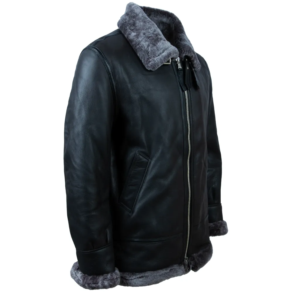 JEE2 Men's Shearling Jacket - Black/Silverback Fur