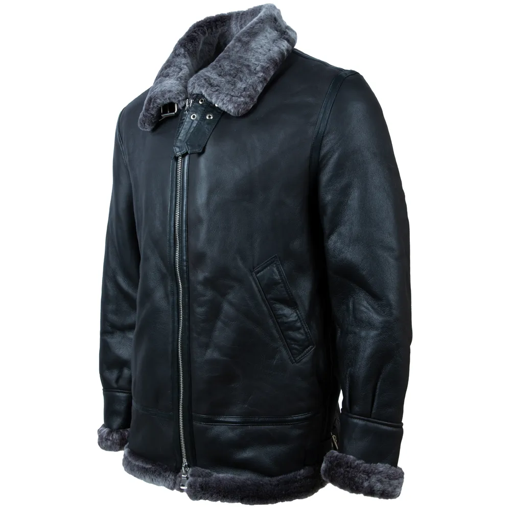 JEE2 Men's Shearling Jacket - Black/Silverback Fur