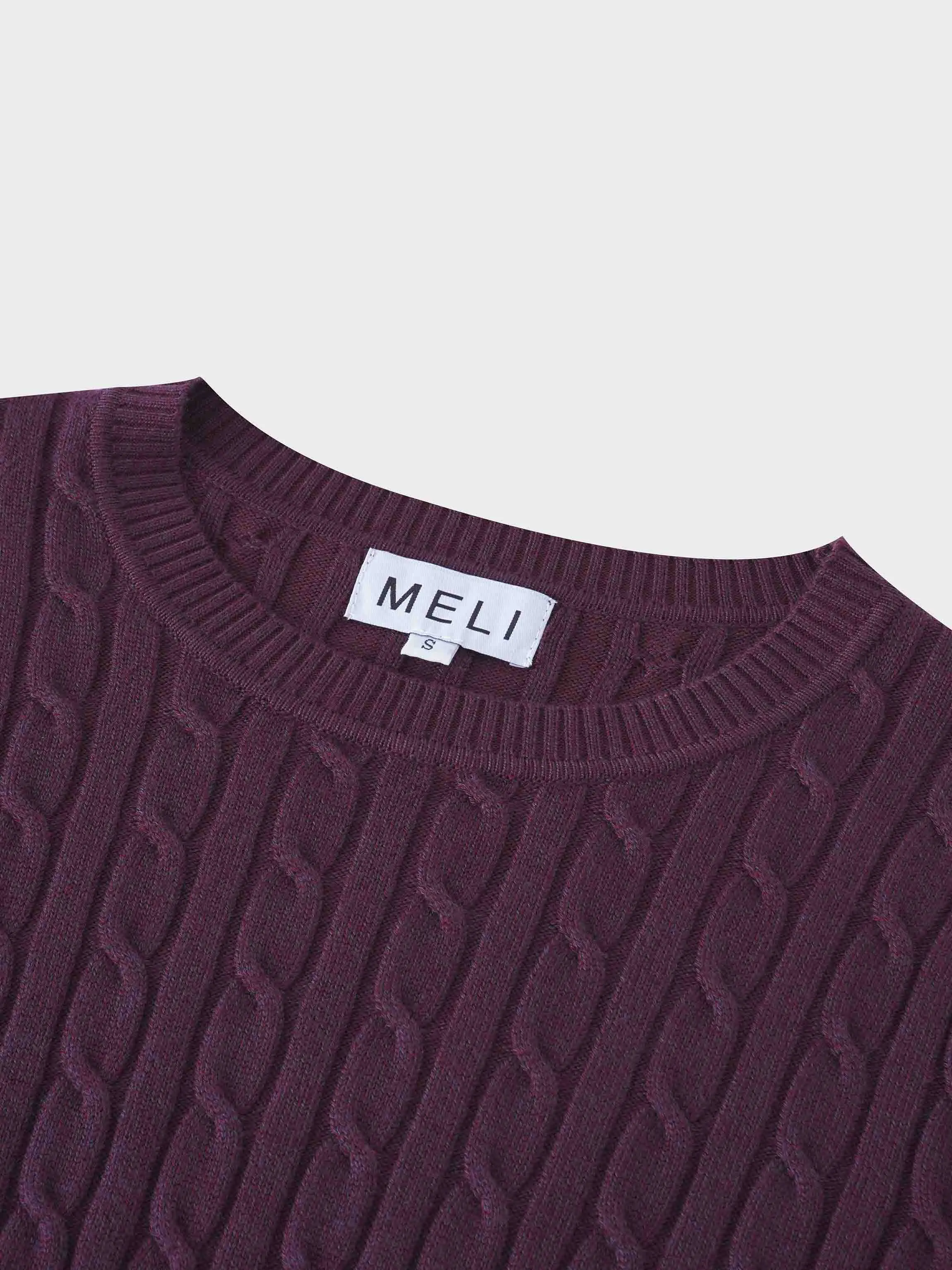 Knit Cable Sweater-Heathered Burgundy/Grey