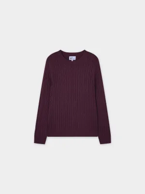 Knit Cable Sweater-Heathered Burgundy/Grey