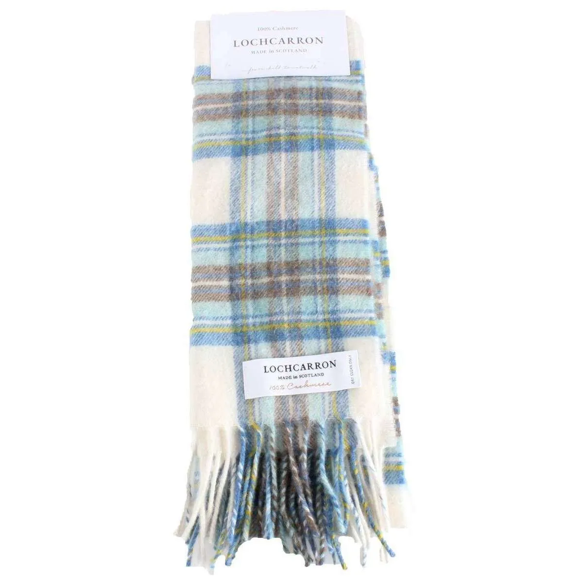 Locharron of Scotland Beau Stewart Blue Dress Cashmere Scarf - Cream/Blue