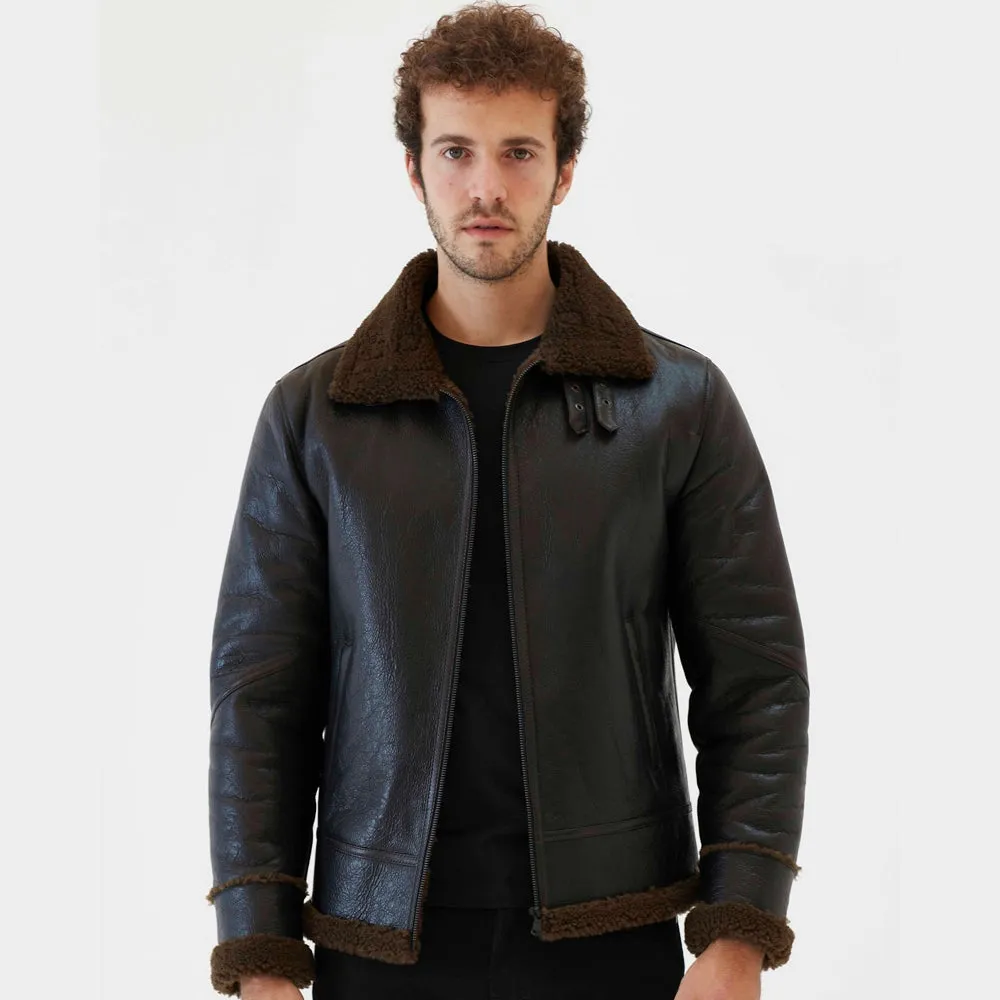 Men Aviator Brown Shearling Jacket