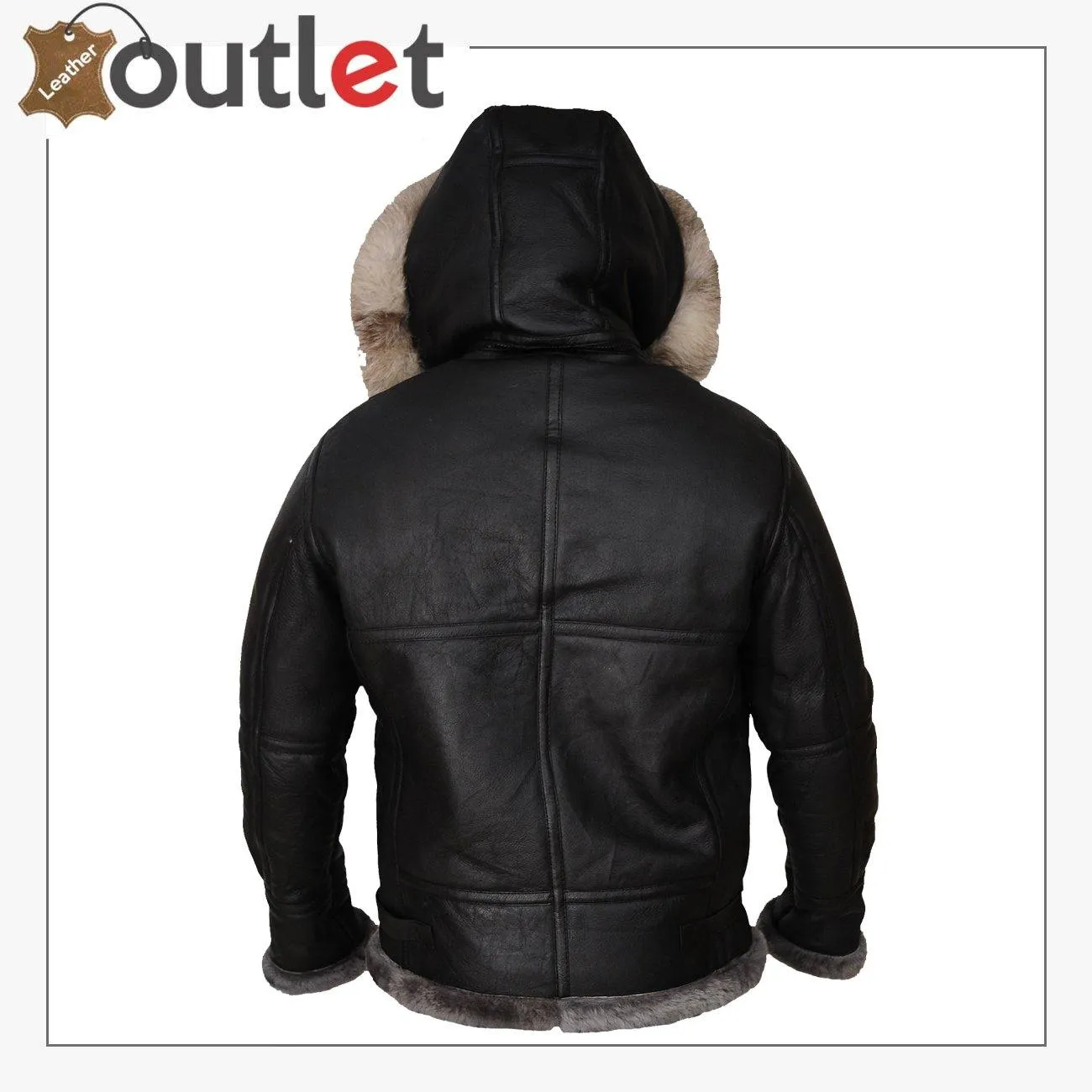 Men Black Shearling Jacket With Hoodie