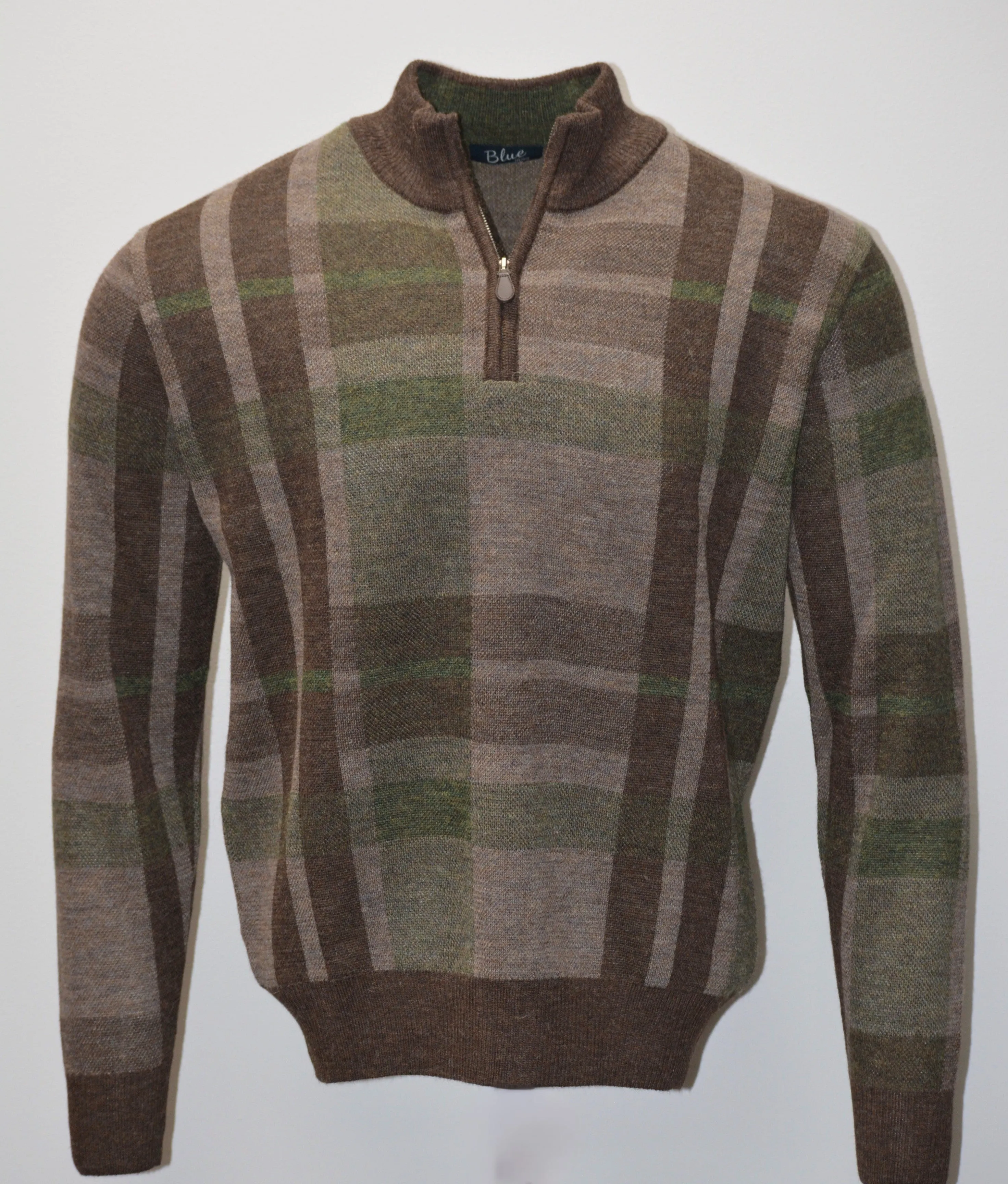 Men's 100% Baby Alpaca Tartan Plaid 1/4 Zip