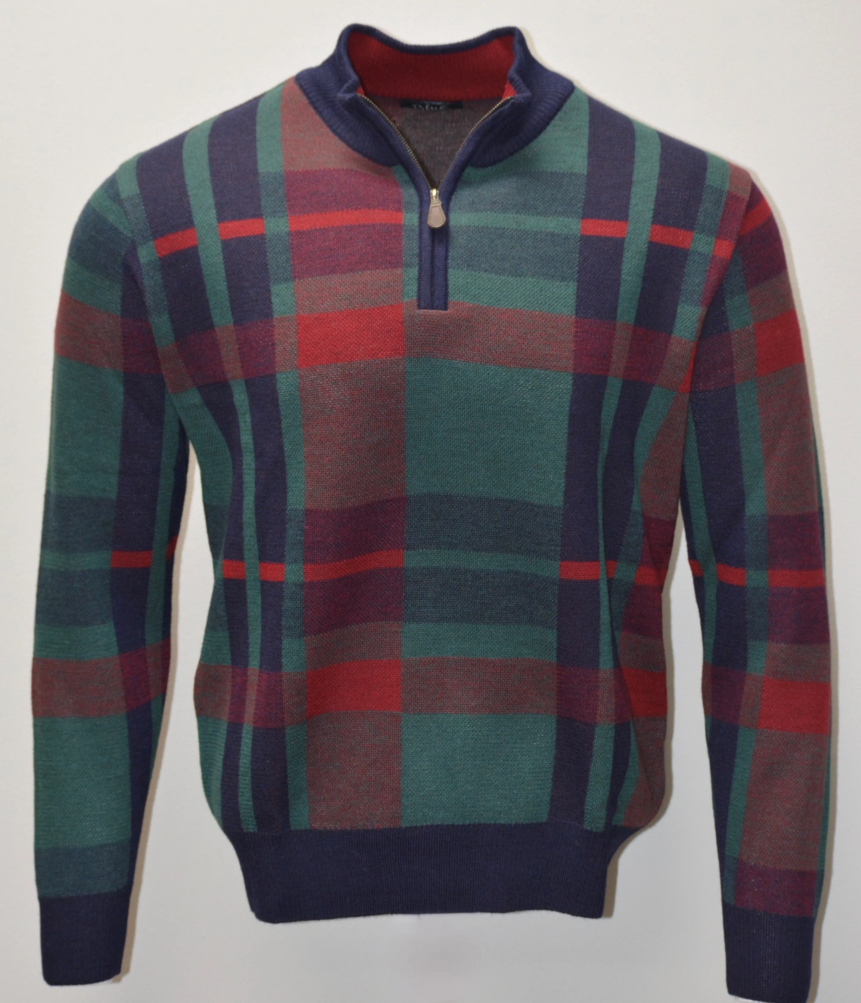 Men's 100% Baby Alpaca Tartan Plaid 1/4 Zip