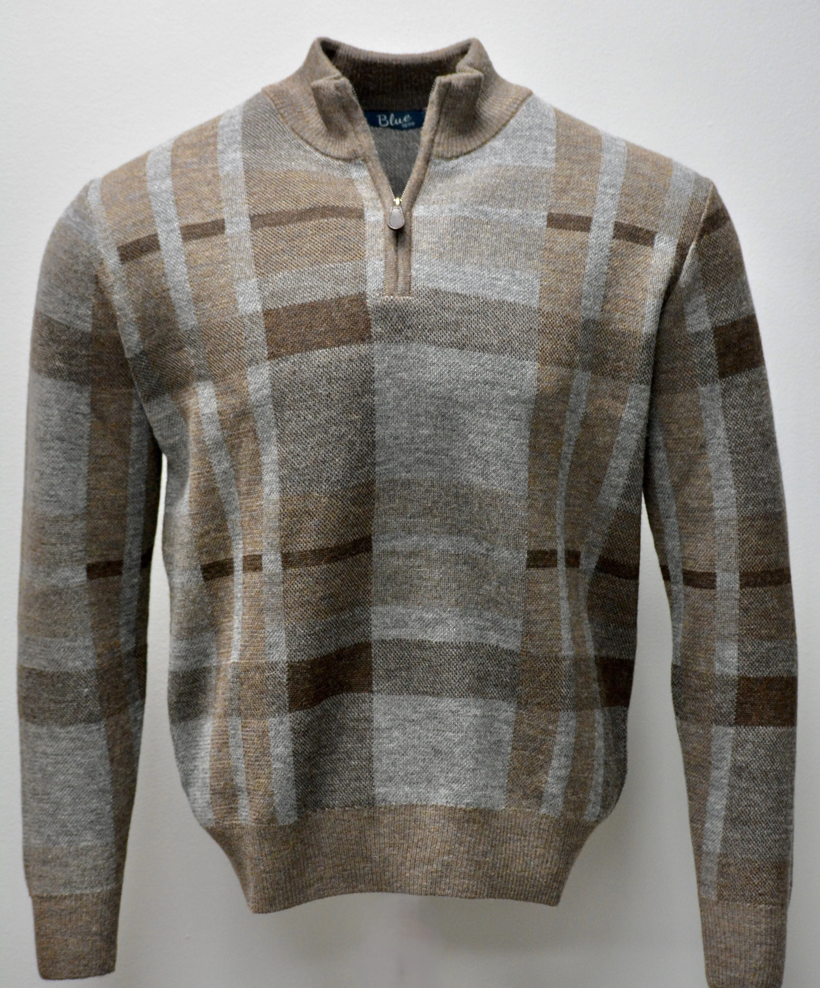 Men's 100% Baby Alpaca Tartan Plaid 1/4 Zip