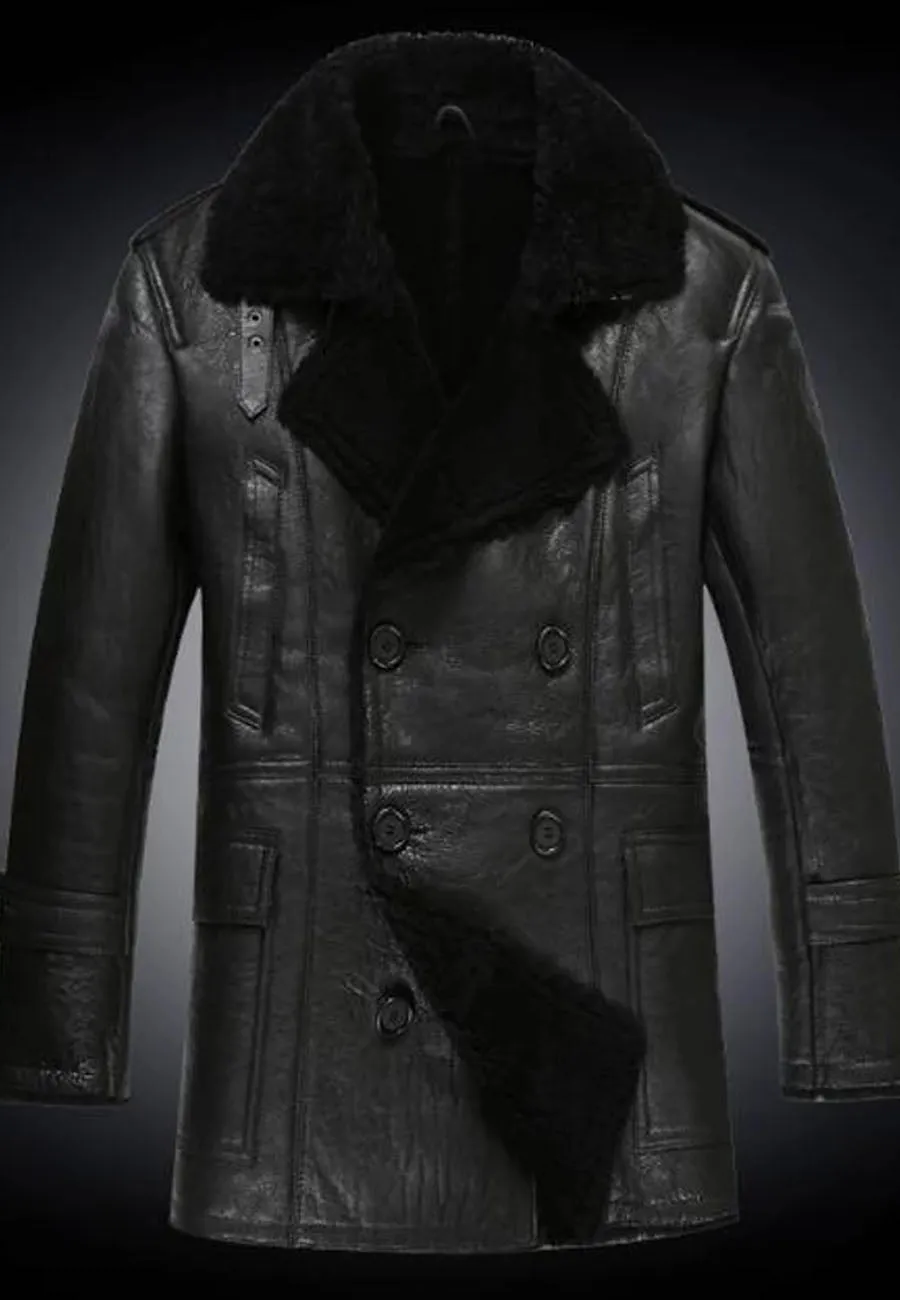 Men’s Black Leather Shearling Long Coat