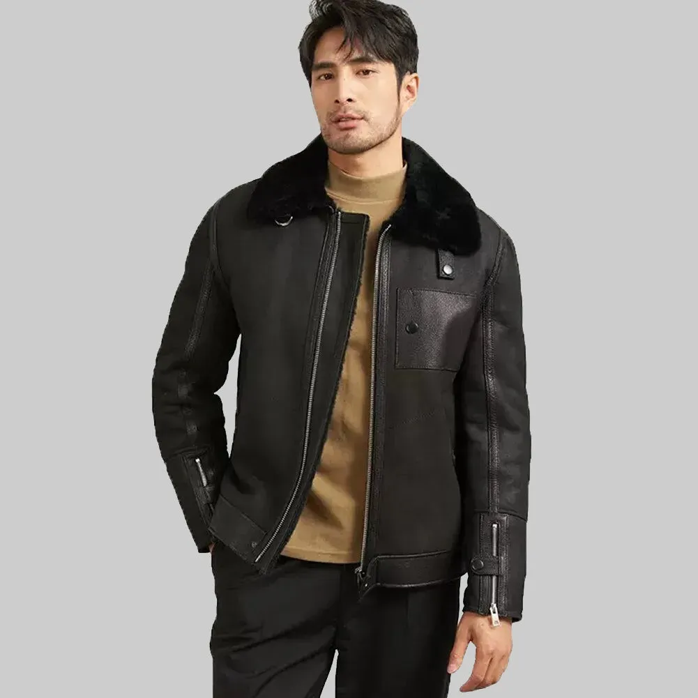 Men's Black Shearling Lined Flight Jacket