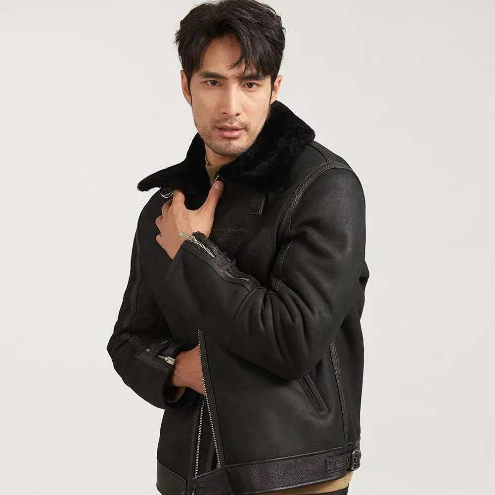 Men's Black Shearling Lined Flight Jacket