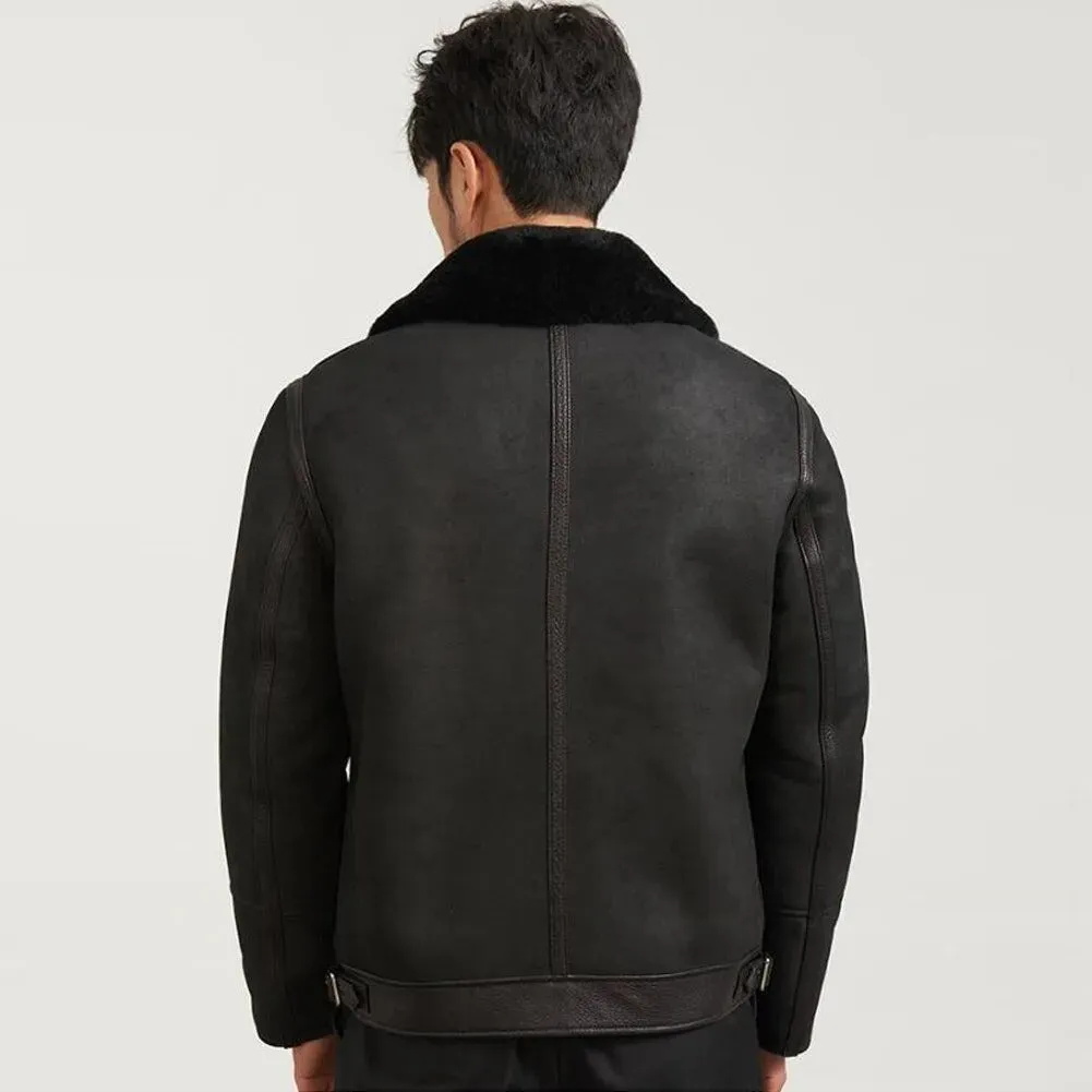 Men's Black Shearling Lined Flight Jacket