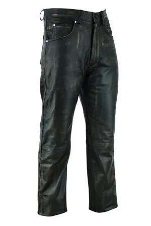 Mens Distressed Brown Leather Motorcycle Pants