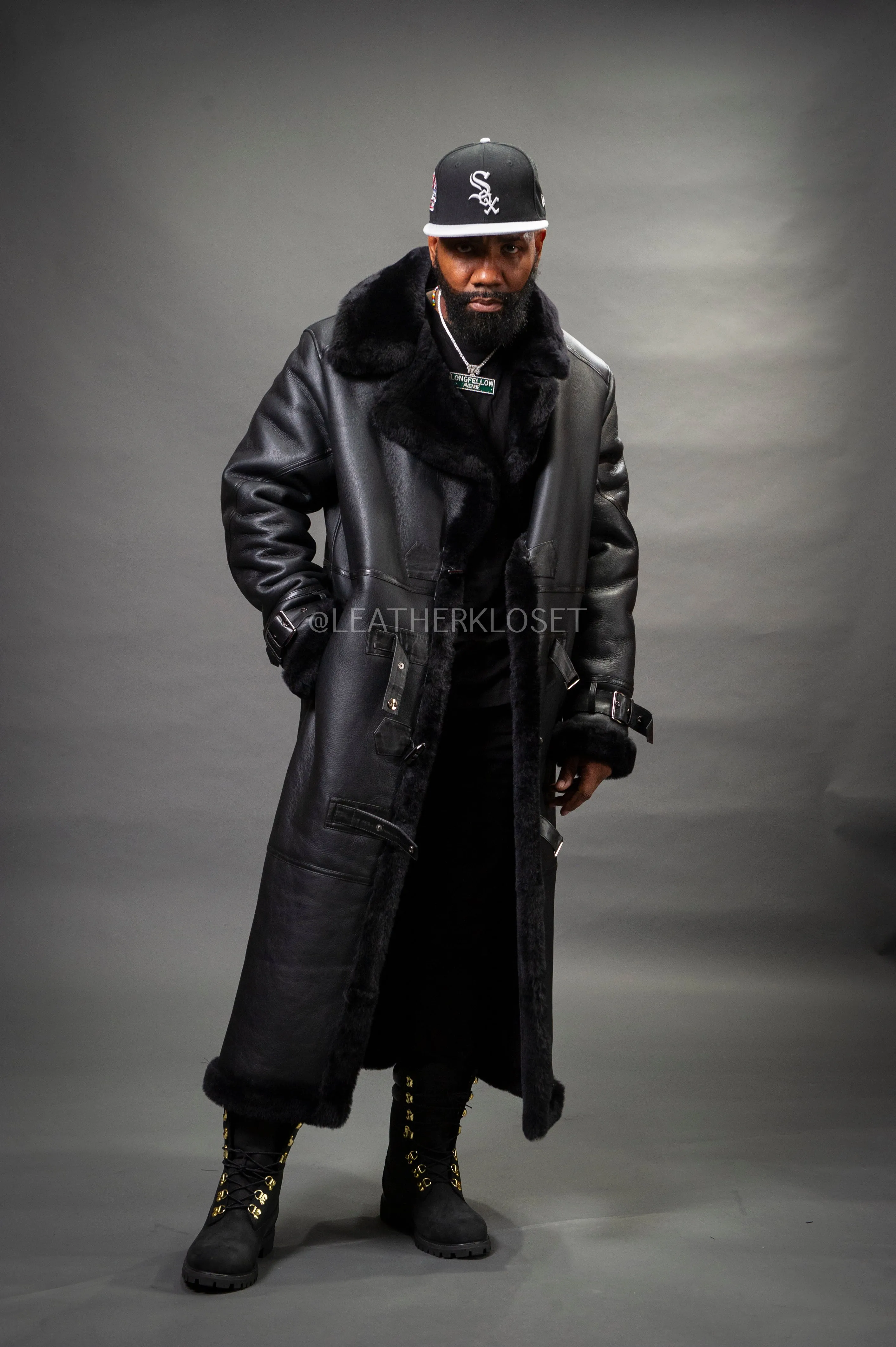 Men's Shearling Trench Coat [Black]