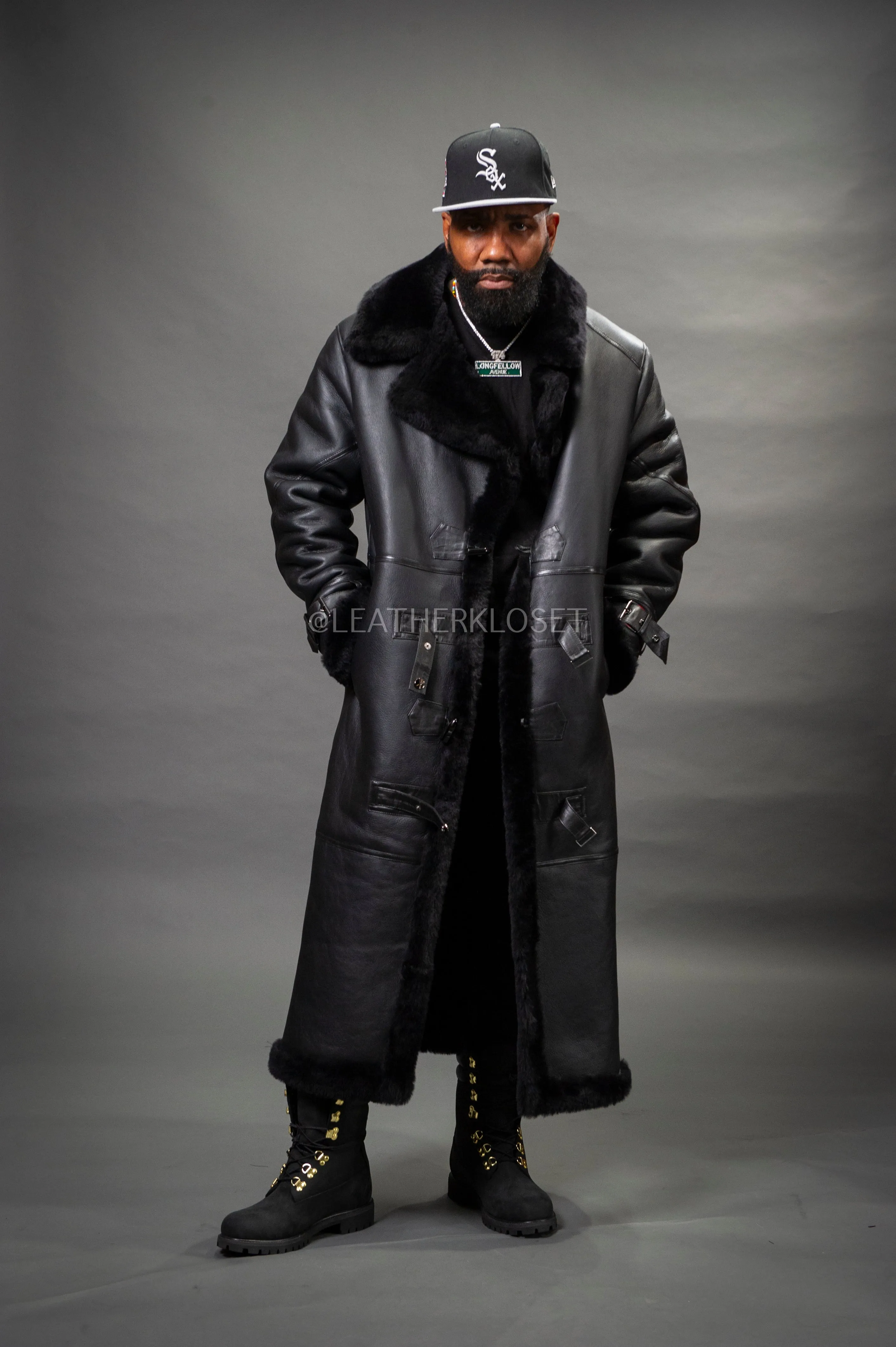 Men's Shearling Trench Coat [Black]