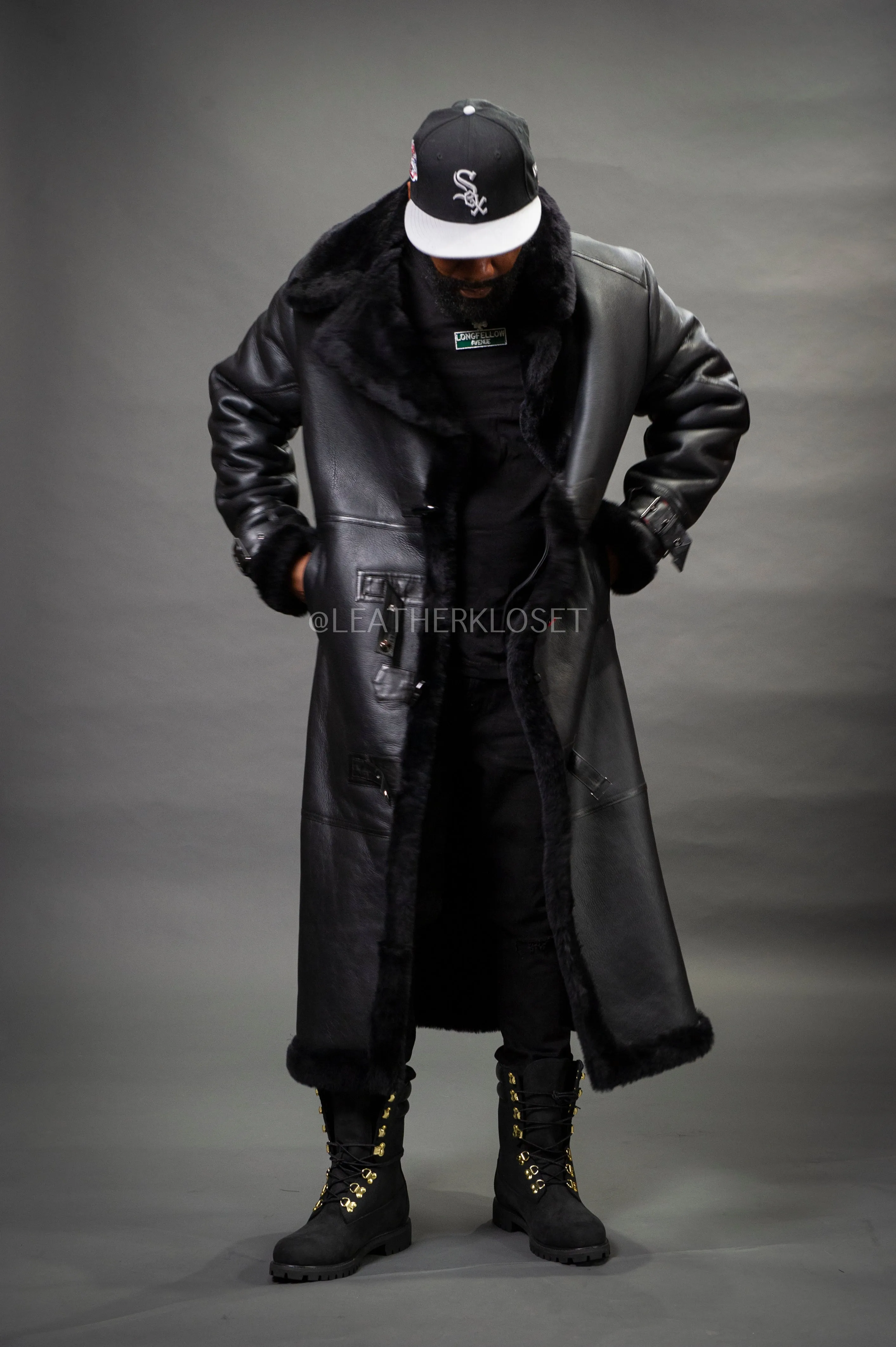 Men's Shearling Trench Coat [Black]