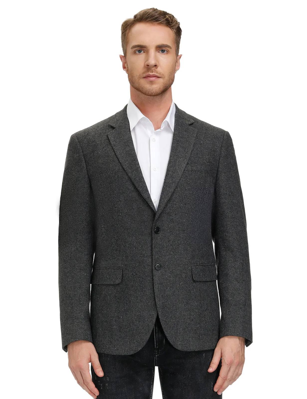 Mens Wool Blend Blazer Jacket Houndstooth Casual Suit Blazer Notch Lapel Two Buttons