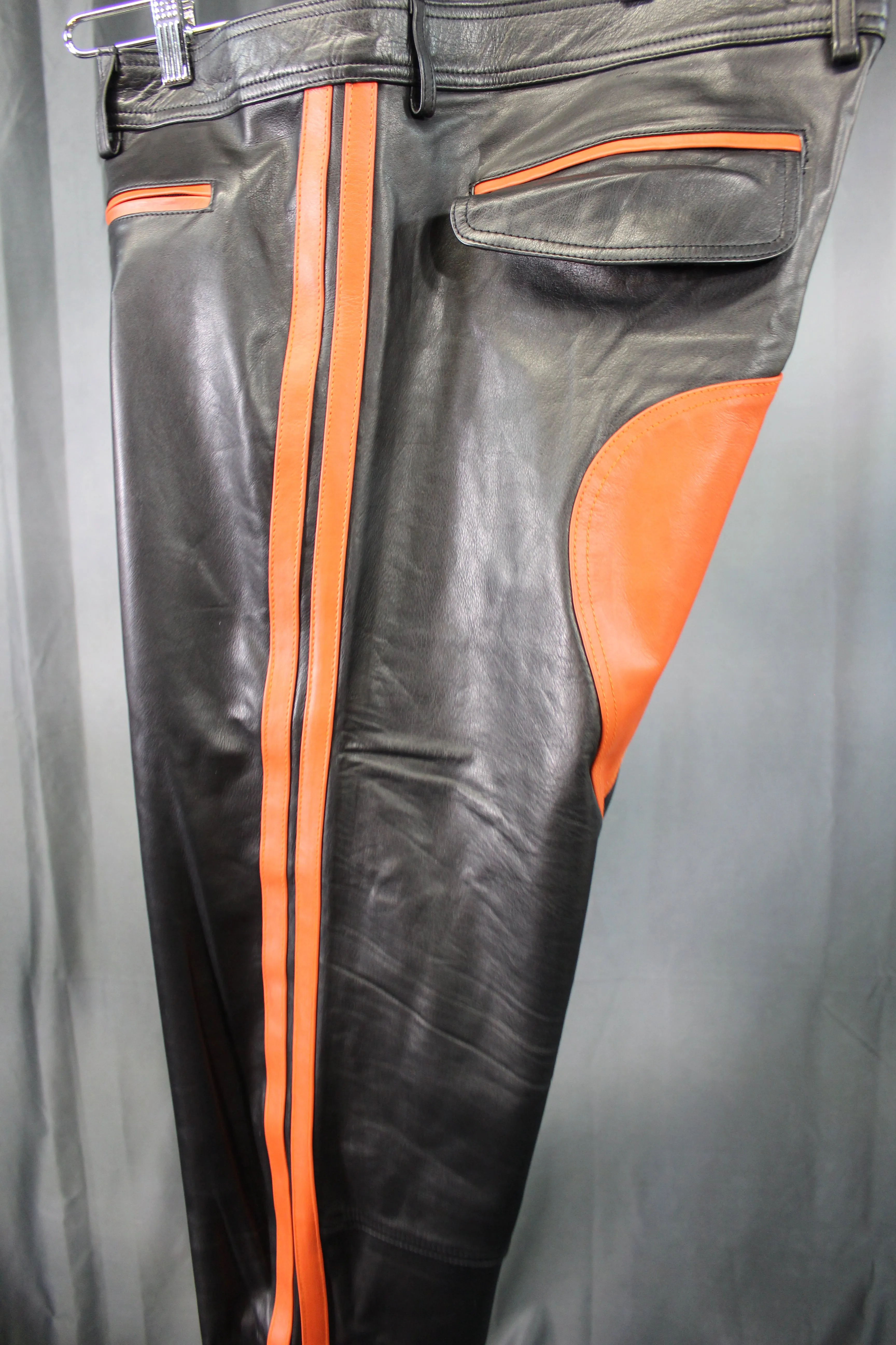 OnF Leather Formal Pants in Black with Orange Highlights