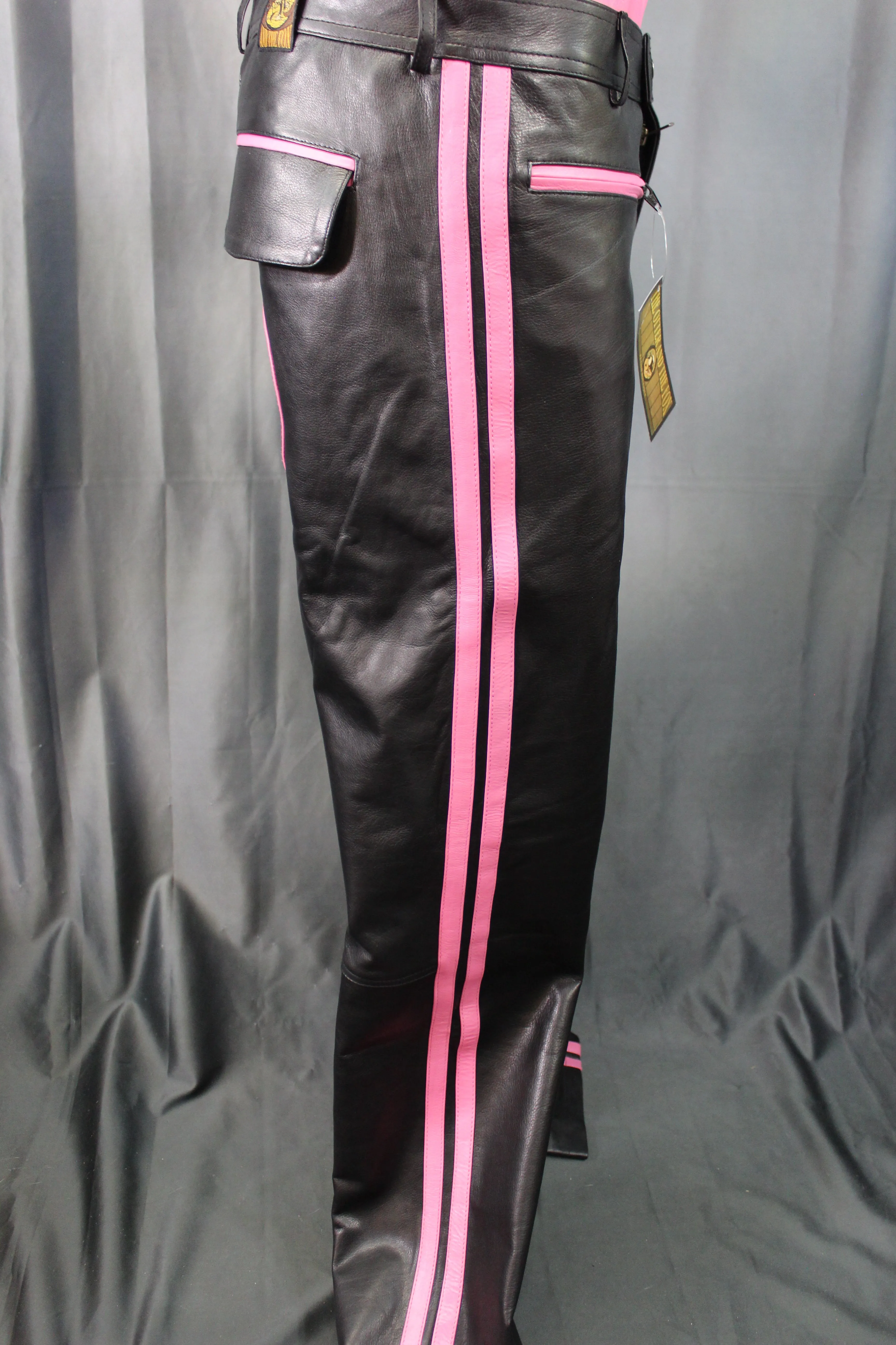 OnF Leather Formal Pants in Black with Pink Highlights