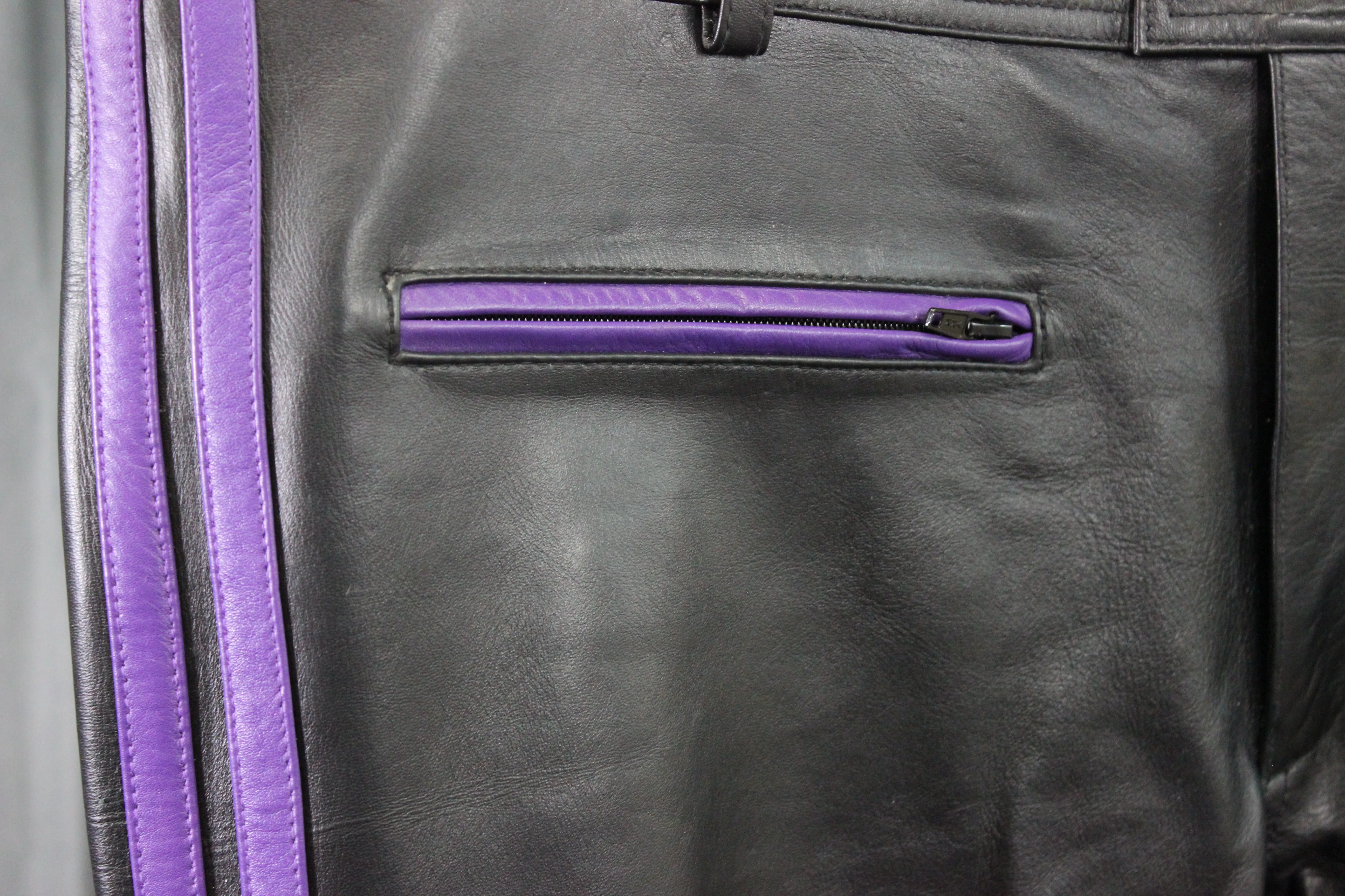 OnF Leather Formal Pants in Black with Purple Highlights