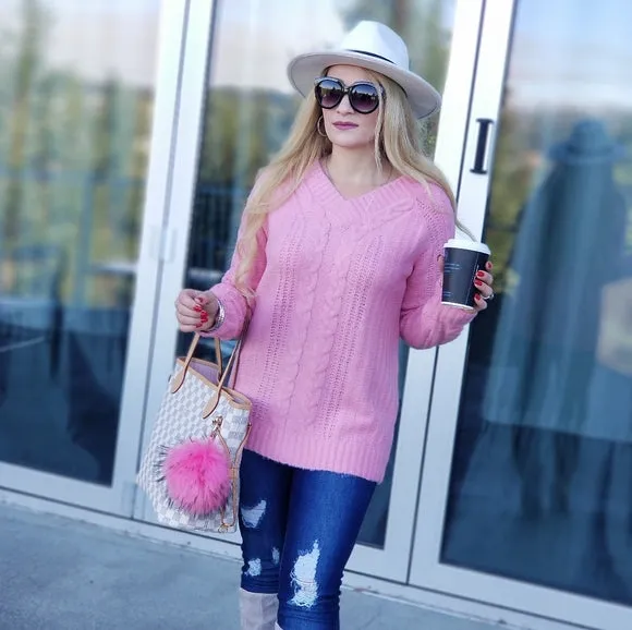 Pretty In Pink So Soft Cable Knit Sweater