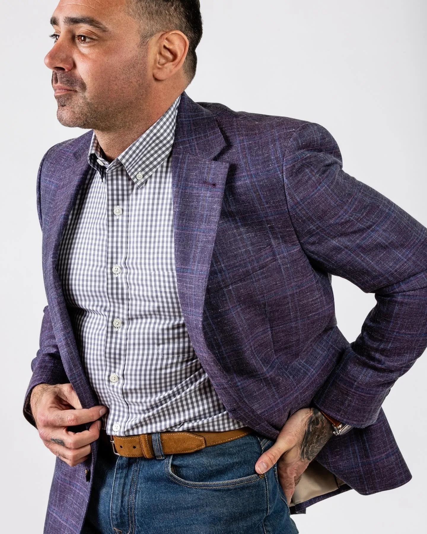 Purple Plaid Wool, Silk & Linen Sport Coat