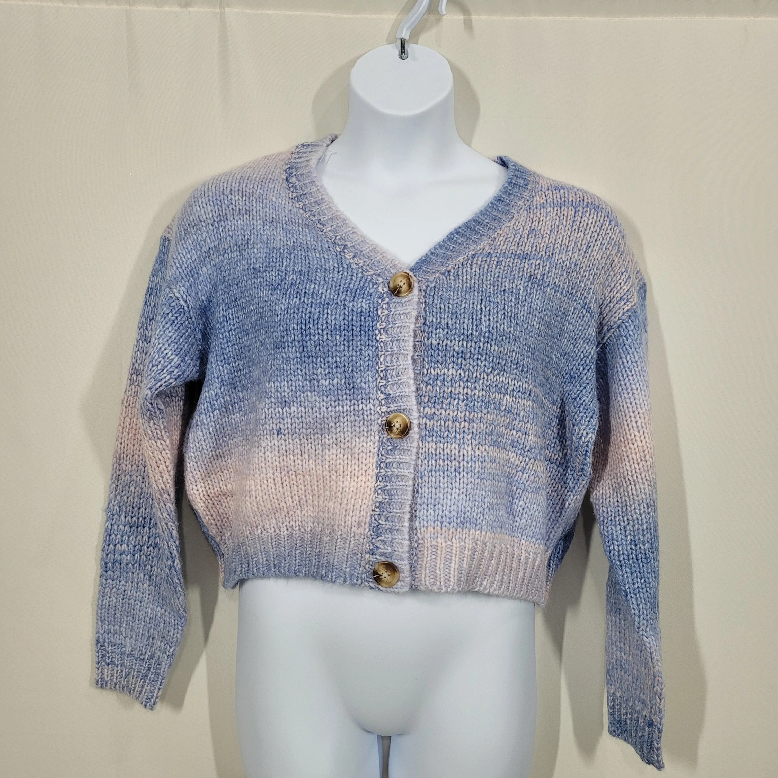 RAGA Alicia Cropped Blue Purple Pink Cardigan Long Sleeve Sweater 2X