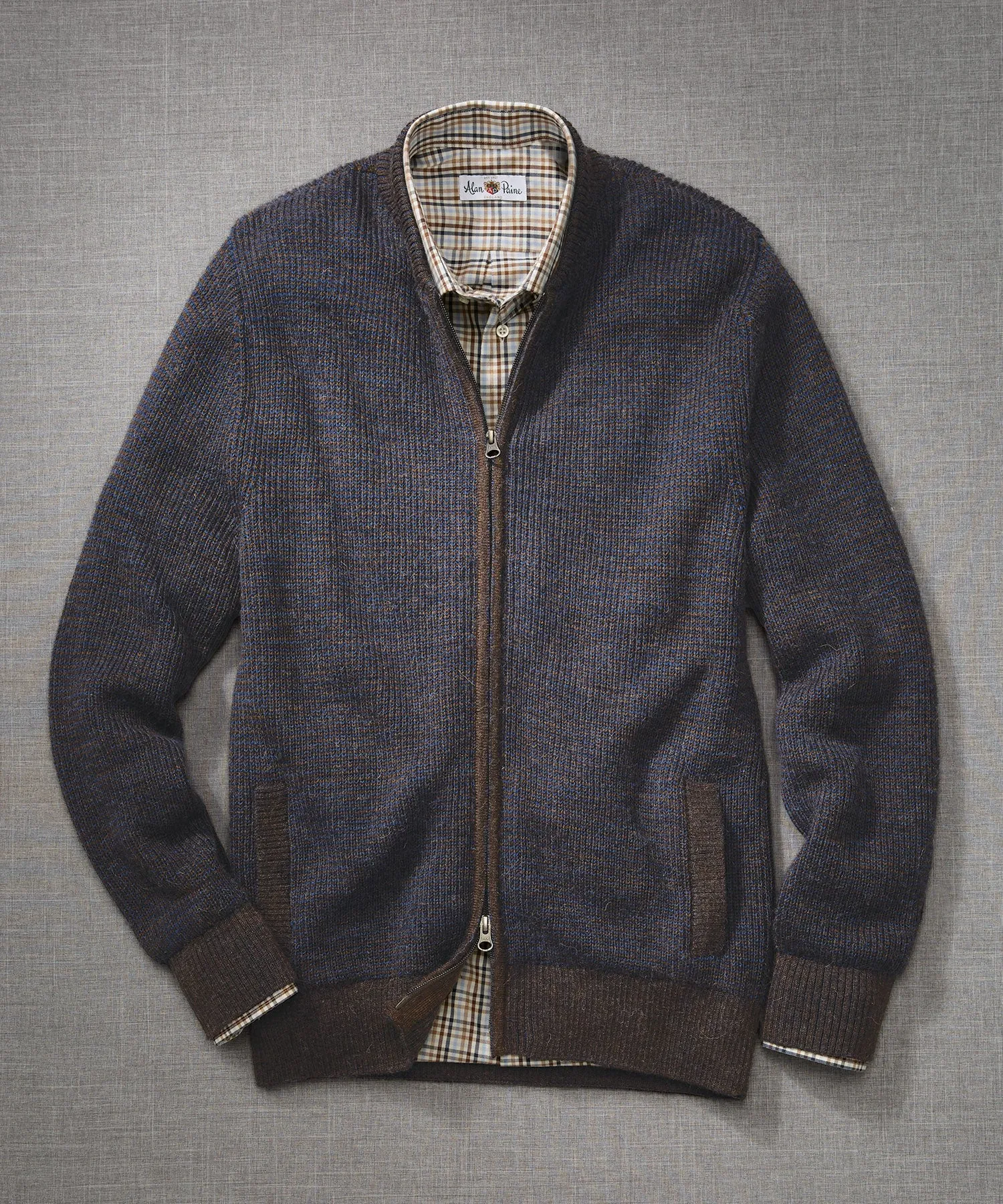 Royal Alpaca Houndstooth Full-Zip Cardigan