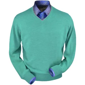 Royal Alpaca V-Neck Sweater in Aqua Heather by Peru Unlimited