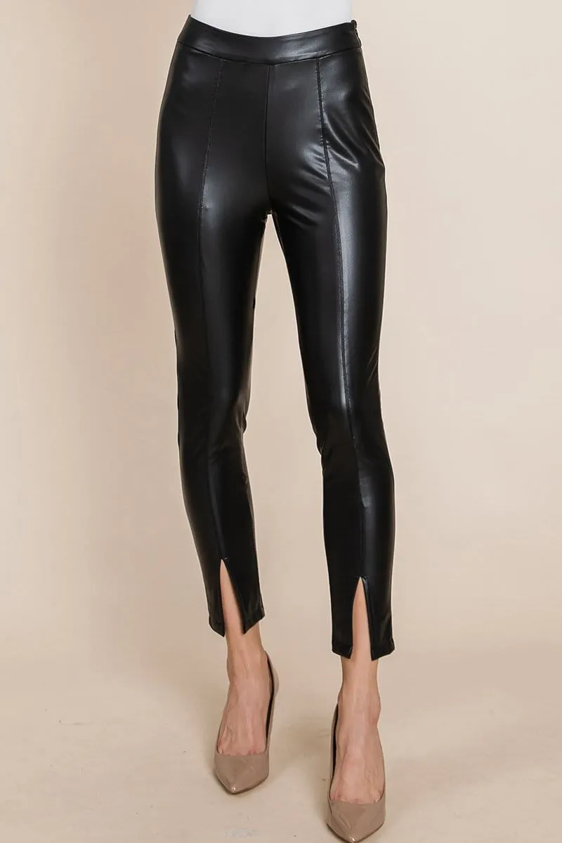 Slit Hem Faux Leather Pants Leggings