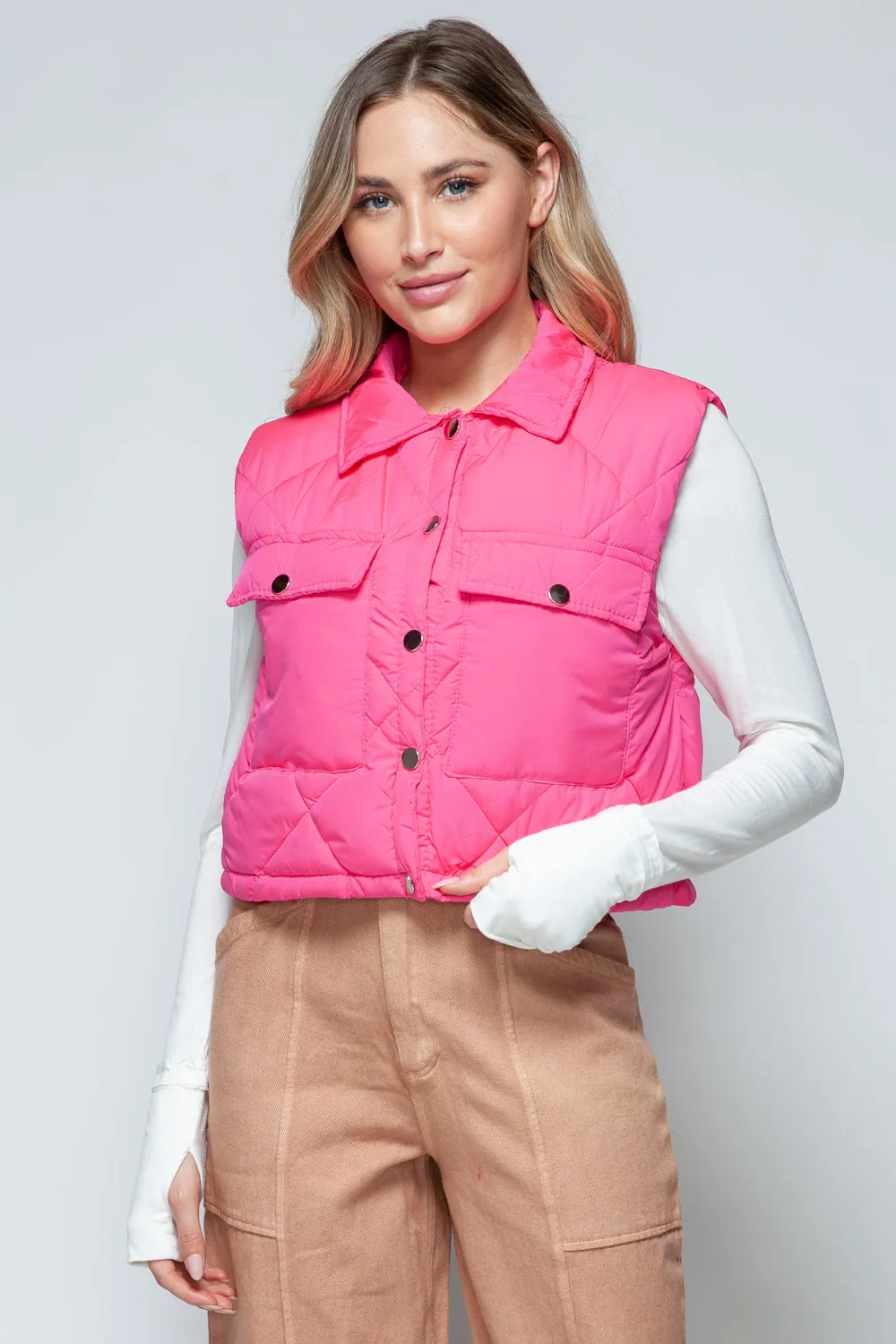 Snobbish Snap Down Quilted Crop Vest