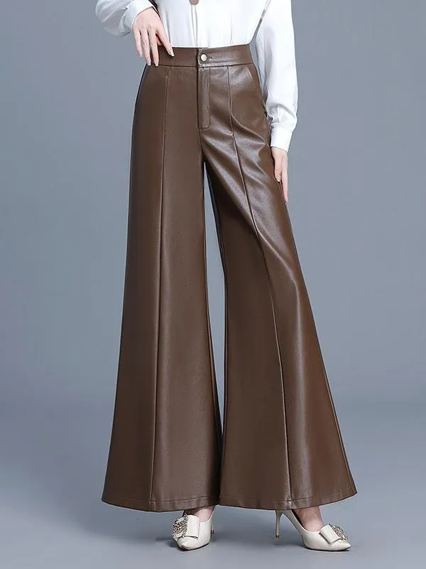 Stylish High-waisted PU Leather Flare Pants