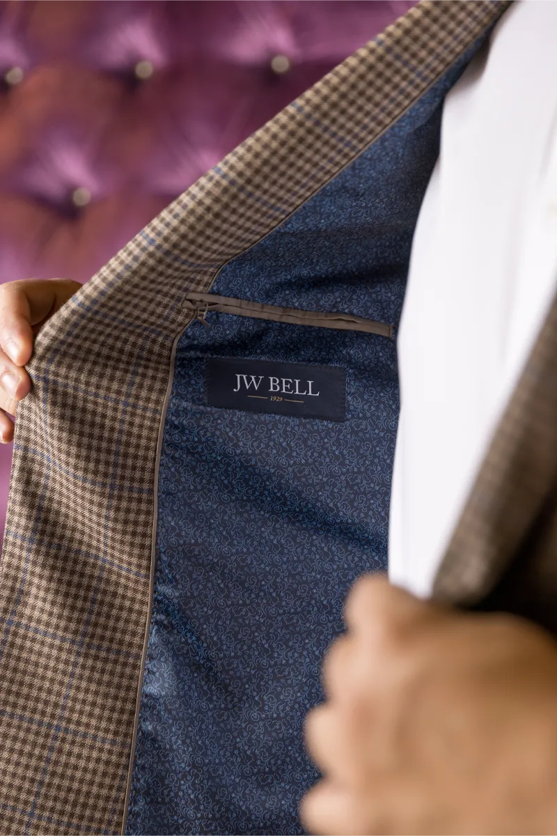 Tan Check with Blue Windowpane Wool Sport Coat