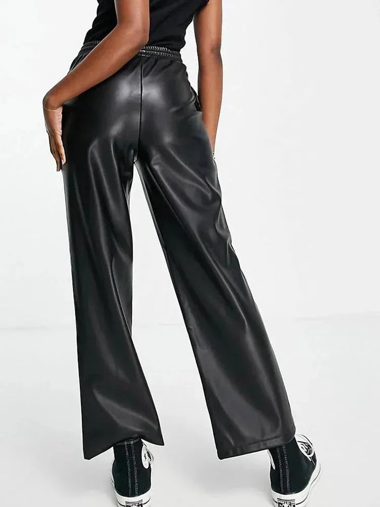 Trend4us Casual Chic Drawstring Faux Leather Joggers