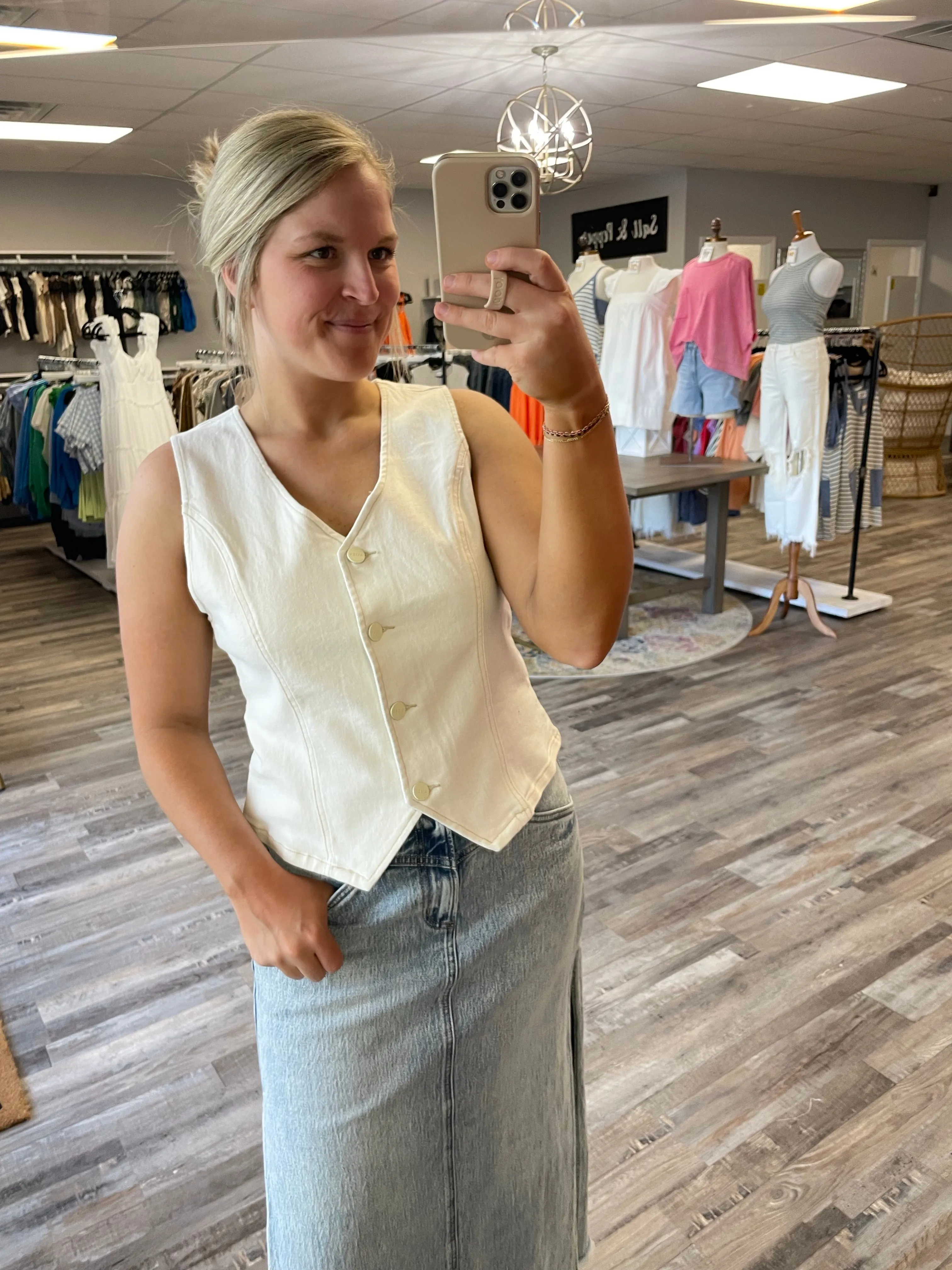 V-Neck Button Down Vest - Cream