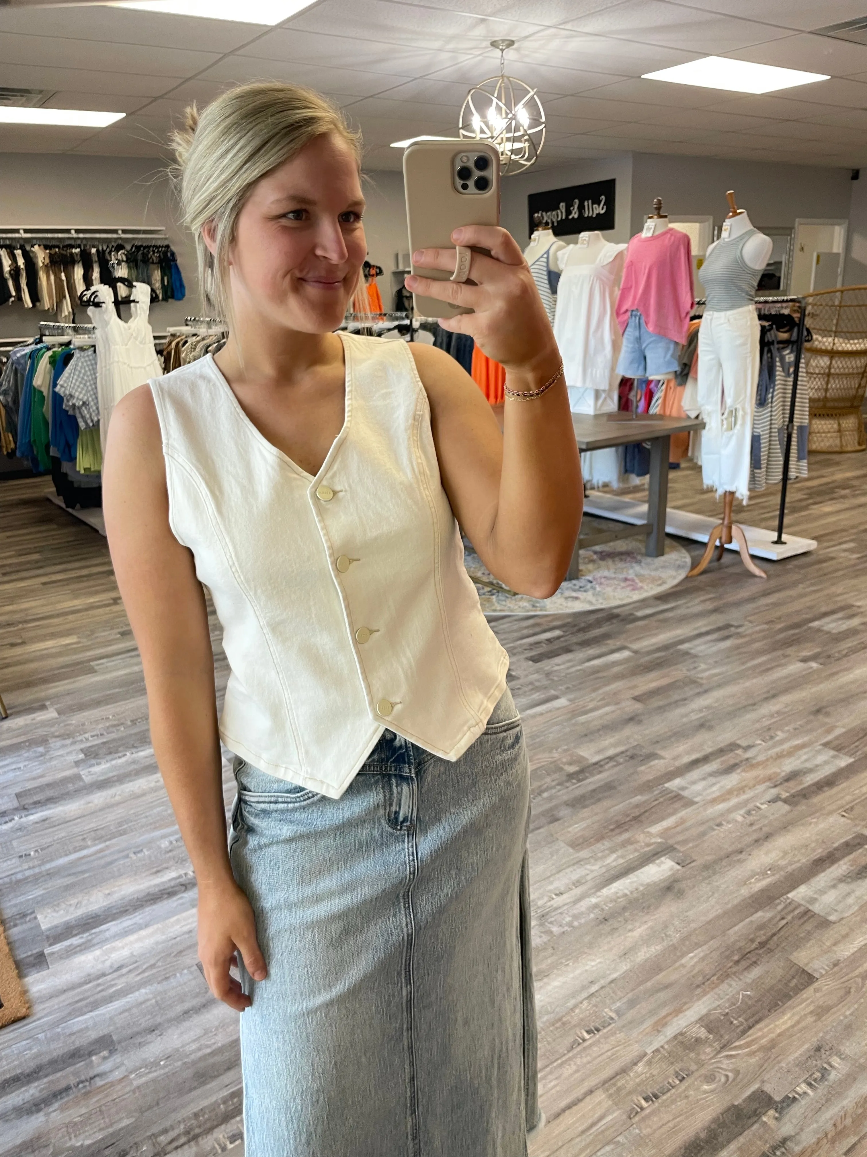 V-Neck Button Down Vest - Cream