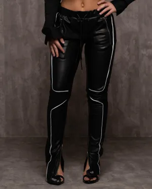 Vegan Leather Panel Pants