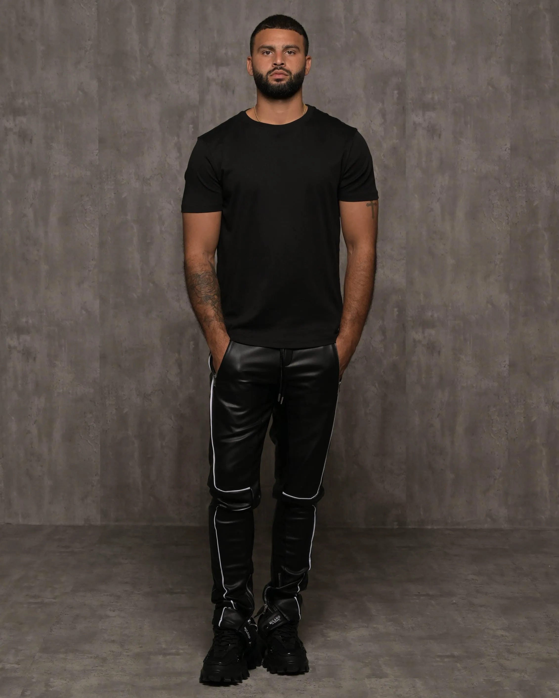 Vegan Leather Panel Pants