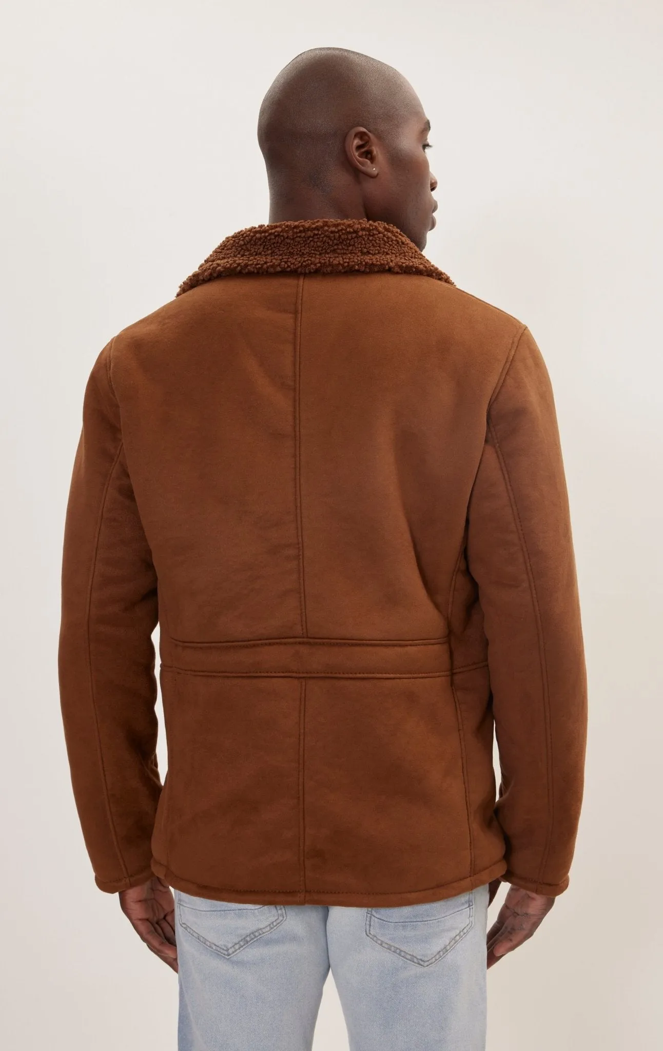 Vegan Shearling Button Closure Jacket - Brown