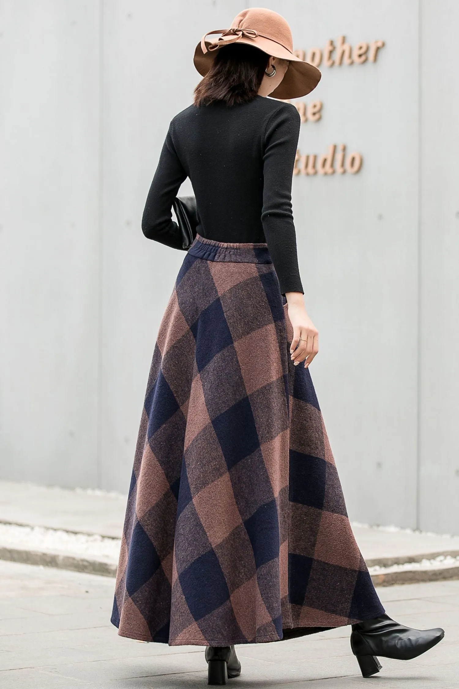 Vintage Inspired Plaid Wool Maxi Skirt 2837