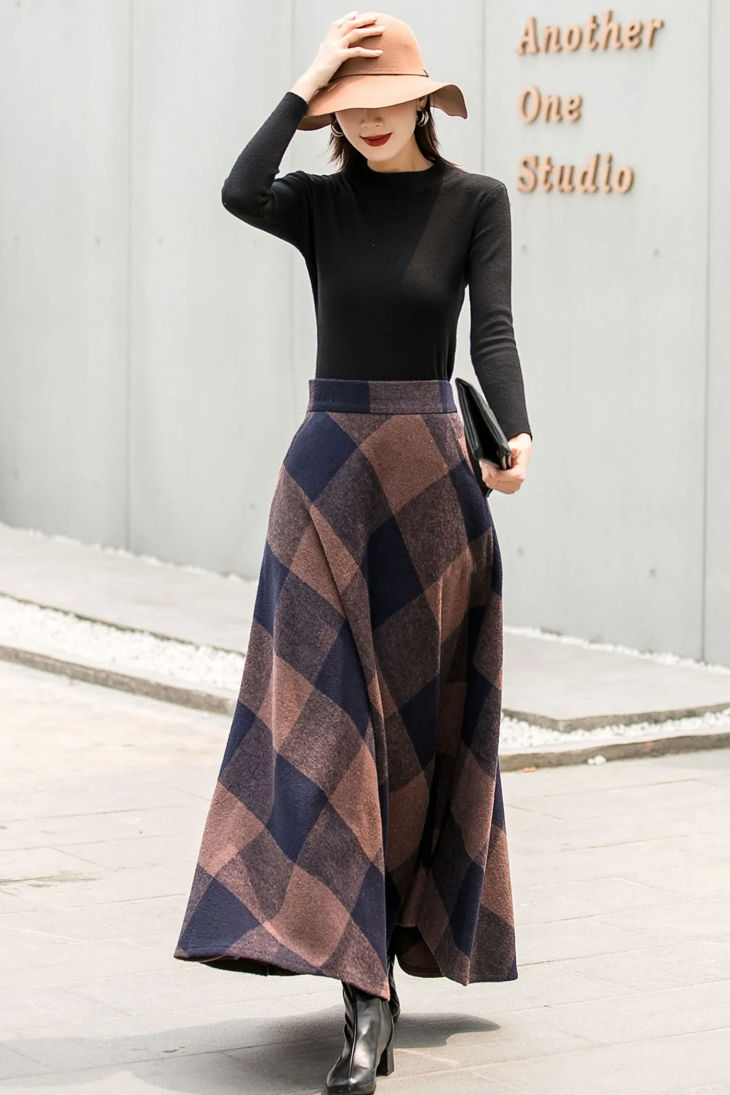 Vintage Inspired Plaid Wool Maxi Skirt 2837