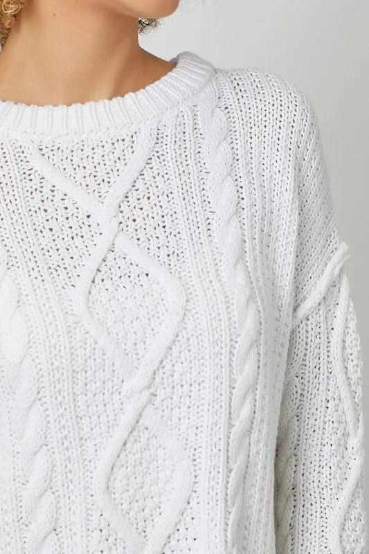 WHITE CABLE KNIT SWEATER