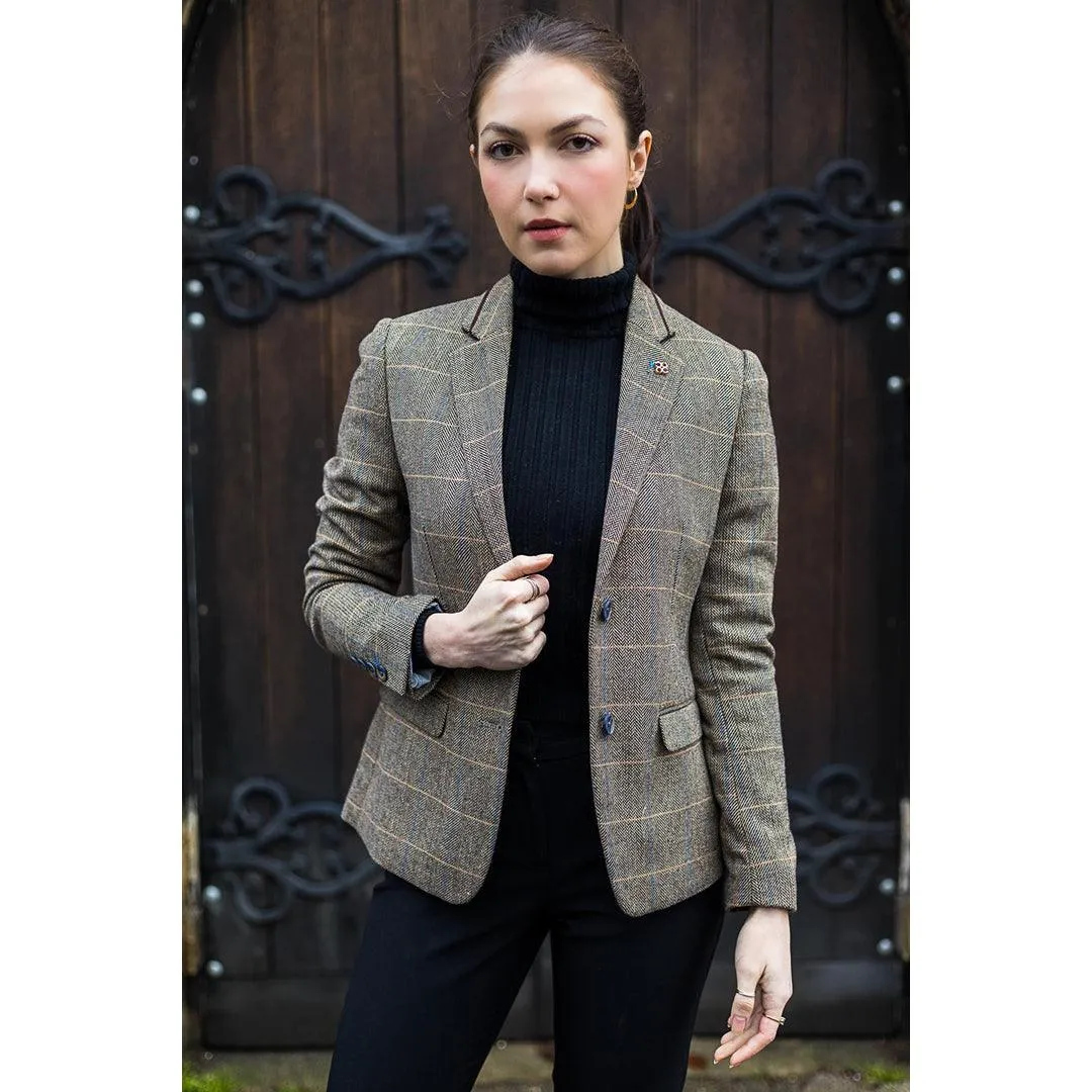 Women Classic Tweed Herringbone Check Tan Brown Slim Fit Vintage peaky blinders