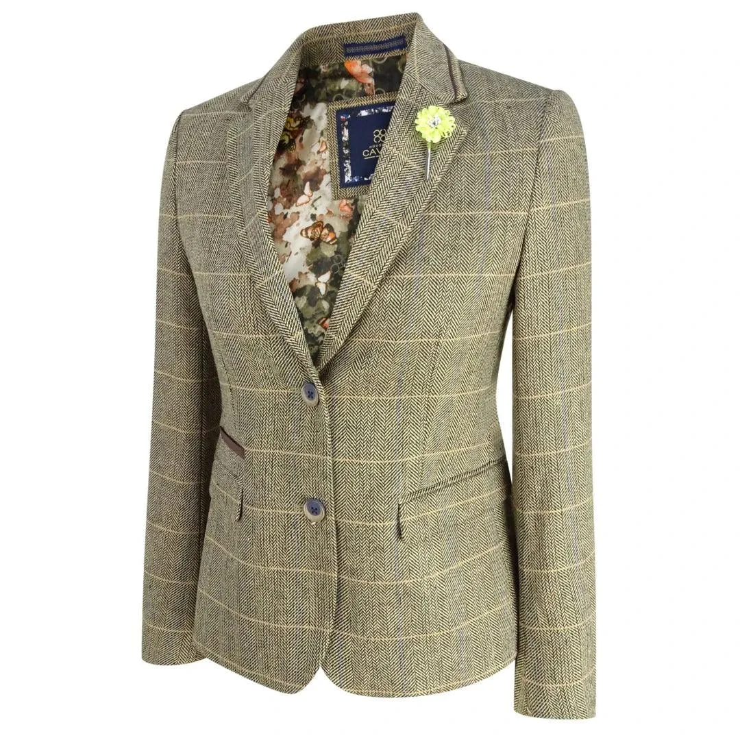 Women Classic Tweed Herringbone Check Tan Brown Slim Fit Vintage peaky blinders