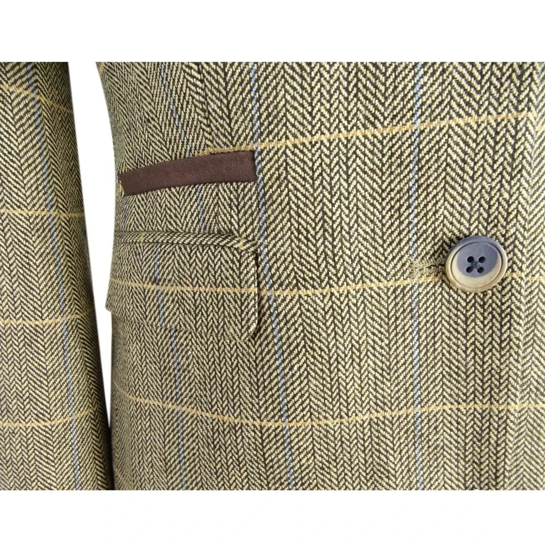 Women Classic Tweed Herringbone Check Tan Brown Slim Fit Vintage peaky blinders